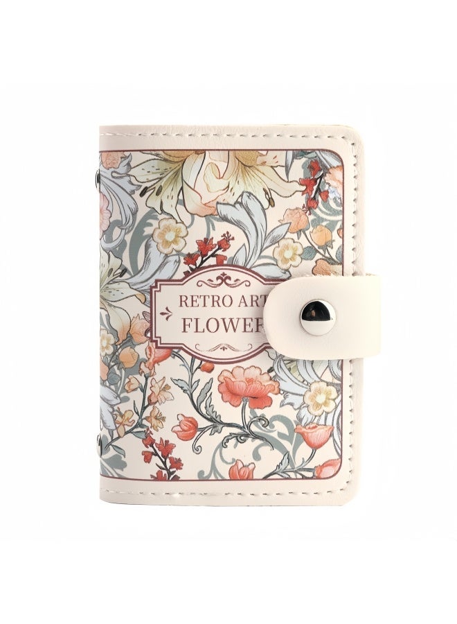 Vintage Floral Print Card Holder Wallet Retro Flower Pattern Multi Card Slot Organizer with Snap Closure Compact PU Leather Card Case for Women Ideal for Daily Use and Travel - Image 1